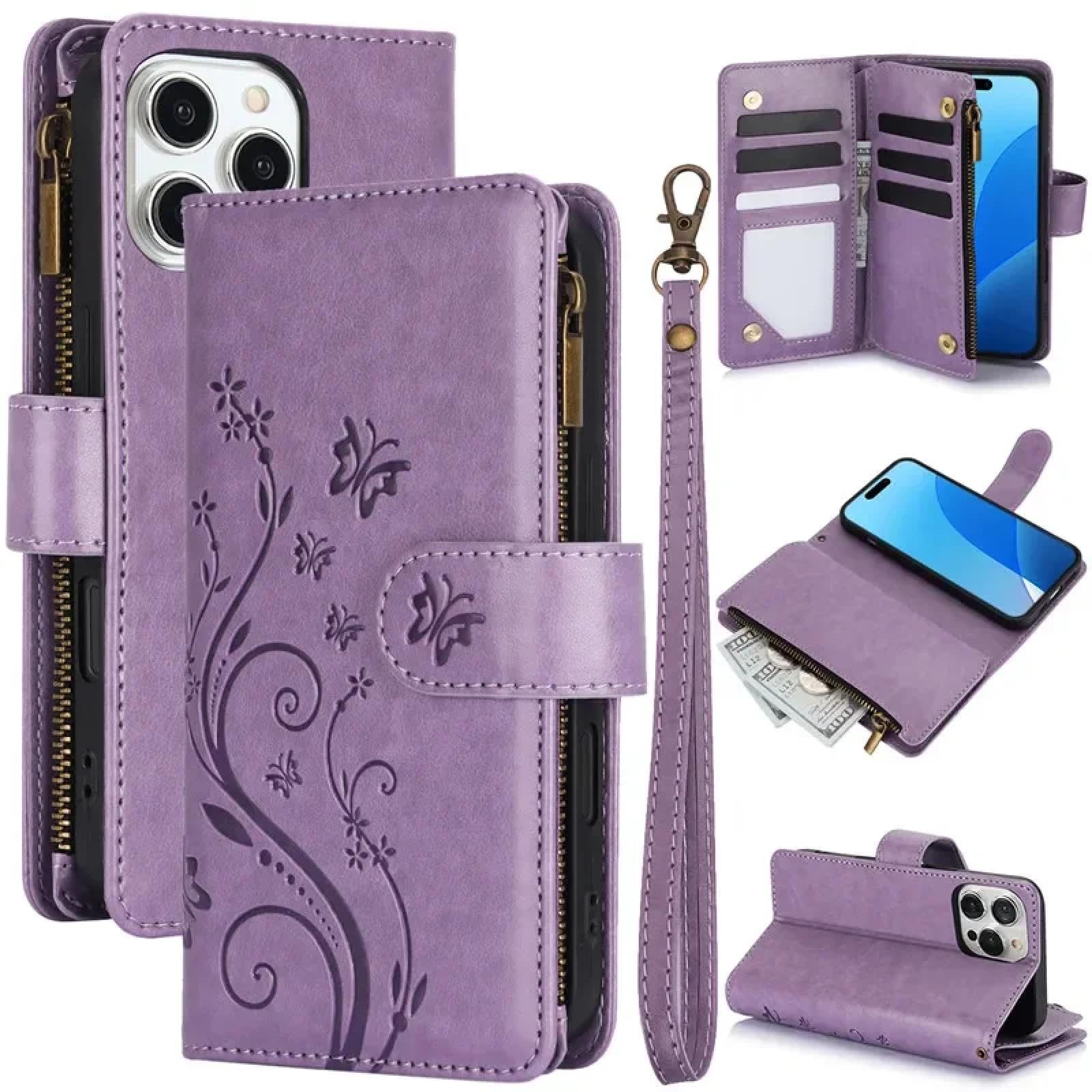 Do iPhone SE 2020 (2022) Smycz Skórzany Portfel Zapinany Na Zamek Błyskawiczny Wiele Kart Etui na Telefon Z Klapką (Do iPhone SE 2020 (2022)/Szary)