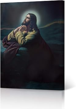 HB Art Design The Prayer of Jesus Chrsit in the Gethsemane Garden Lindberg Christianity Canvas Wall Art Print Living Room Bedroom Office Christian Gift Ready to Hang - 17x11
