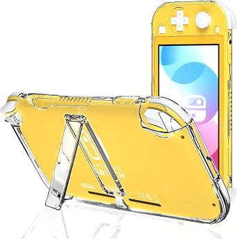 Switch Lite Case with Kickstand Clear Hard Protective Shell with Stand, Shockproof Transparent Switch Lite Cover Slim Fit Grip Case for Boys, Travel & Daily Gaming