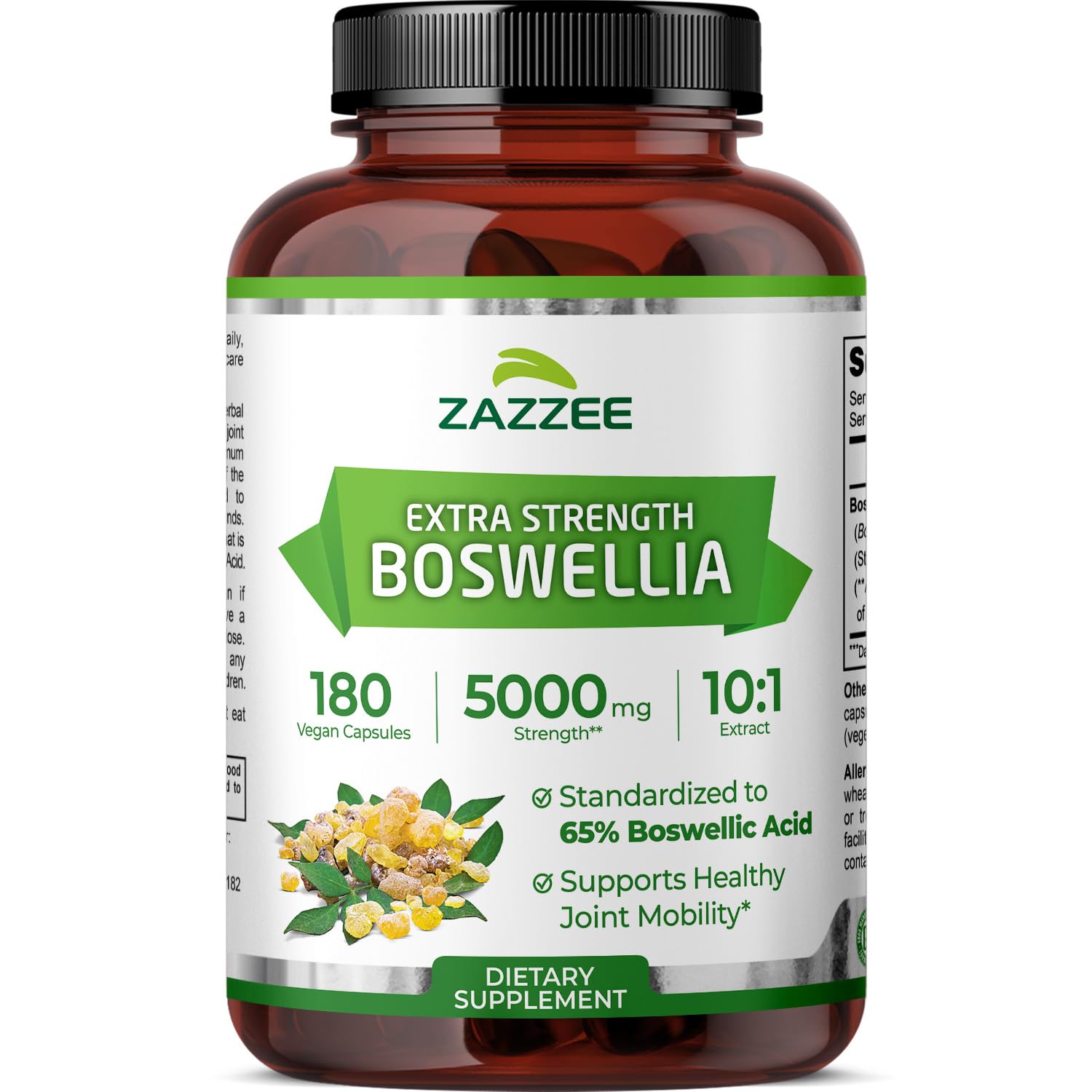 Zazzee Boswellia 10:1 Extract 5000 mg Strength, 65% Boswellic Acid, 180 Vegan Capsules, Potent 10:1 Extract, 6 Month Supply, Non-GMO and All-Natural