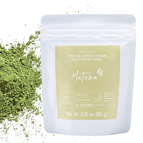 Matcha88 Té verde matcha en polvo, té verde japonés puro de grado latte, polvo de leche matcha sin azúcar, té matcha sabroso en polvo para batidos,