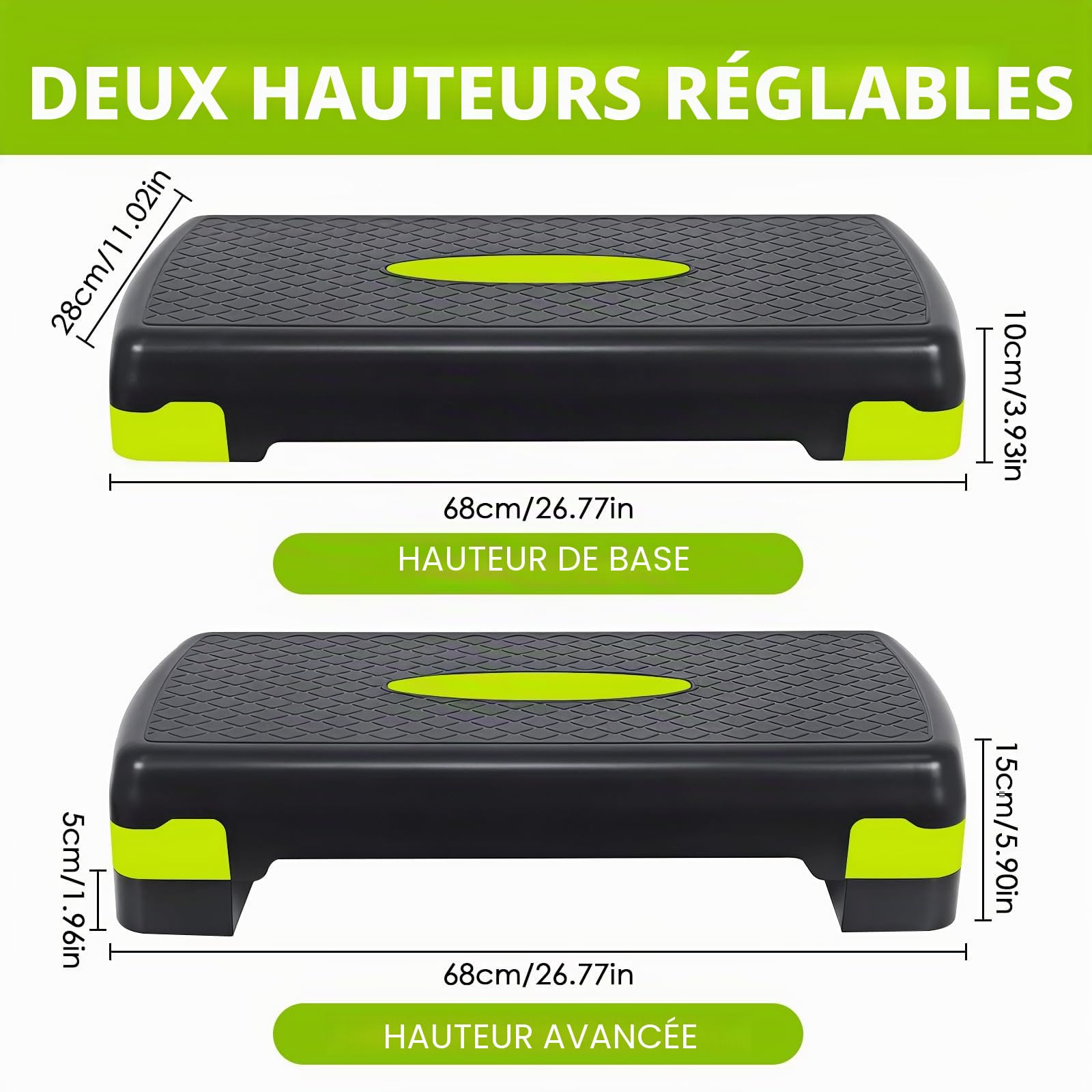 Stepper Fitness Aérobic Hauteur réglable,Basics Plateforme de Step Aérobique,Stepper d'Exercice Réglable Pour la Maison