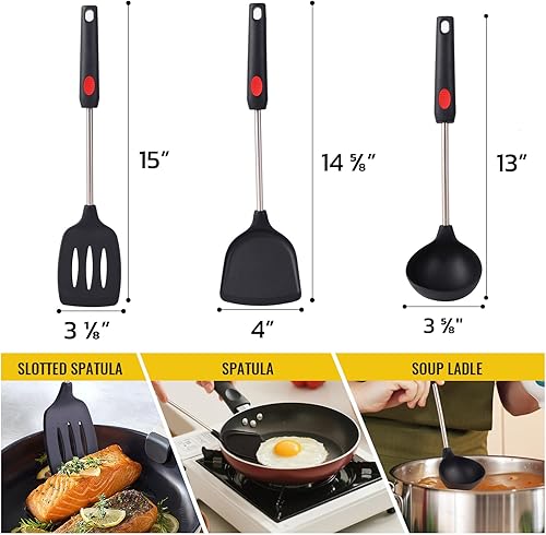 Miniatura 2 de Espátula Wok de silicona negra con mango de acero inoxidable