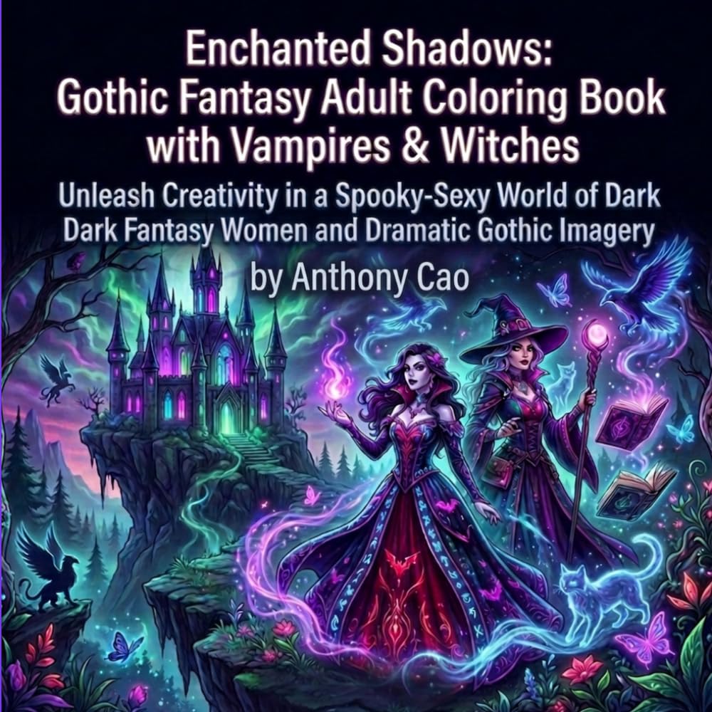 Enchanted Shadows: Gothic Fantasy Adult Coloring Book with Vampires & Witches: Unleash Creativity in a Spooky-Sexy World of Dark Fantasy Women and Dramatic Gothic Imagery