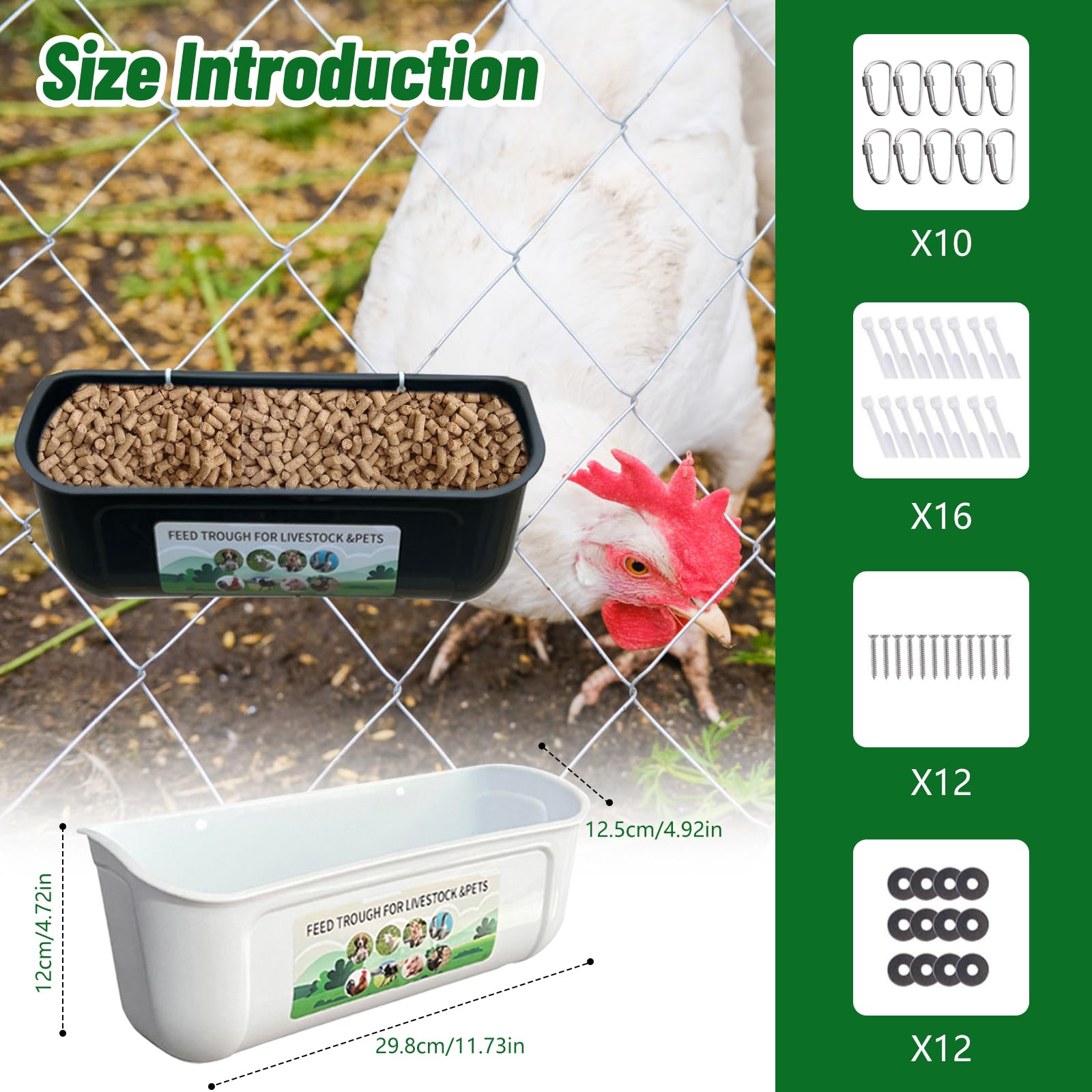 Mangiatoia per galline, dispenser per pollame, mangiatoie automatiche per pollame, grande capacità, scatola di plastica da parete, per pollo, anatra, oca, capra