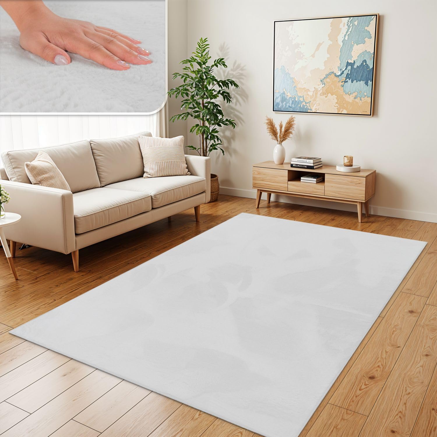 TT Home Wohnzimmer Teppich Hochflor Langflor Kunstfell Weich Modern Unifarben Flauschig, Farbe:Weiß, Größe:120x160 cm