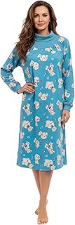 Sponsored Ad - LA CERA Women's Cowl Neck Long Sleeve Printed Flannel Nightgown, 100% Cotton, Machine Wash