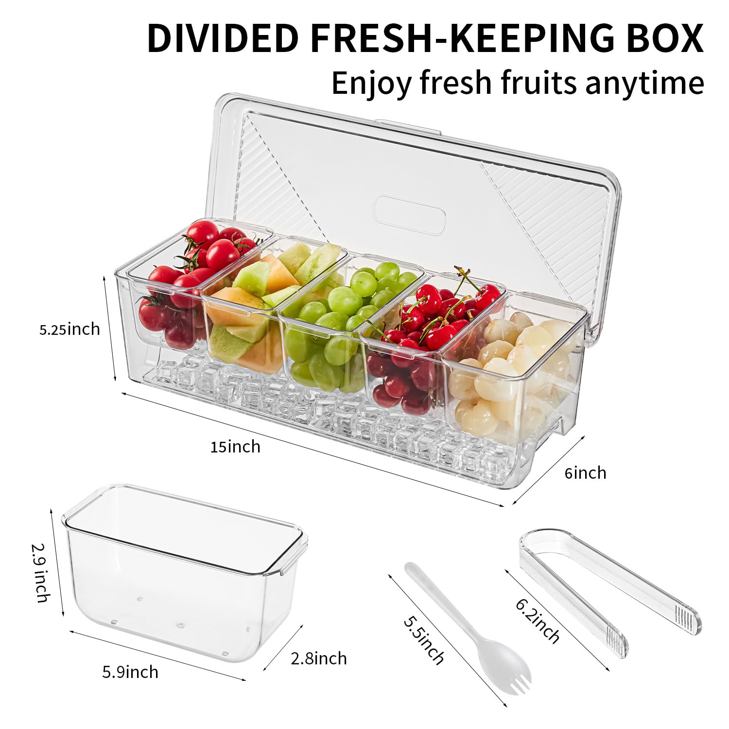 Contenitori refrigerati per condimenti refrigerati, piatti da portata con coperchi per 5 scomparti rimovibili