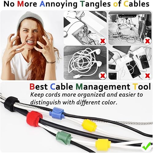 Miniatura 9 de 70 bridas de cables reutilizables color rosa, para organizar cables, reutilizables, para electrónica, de gancho y bucle para computadora, de 4, 6, 8