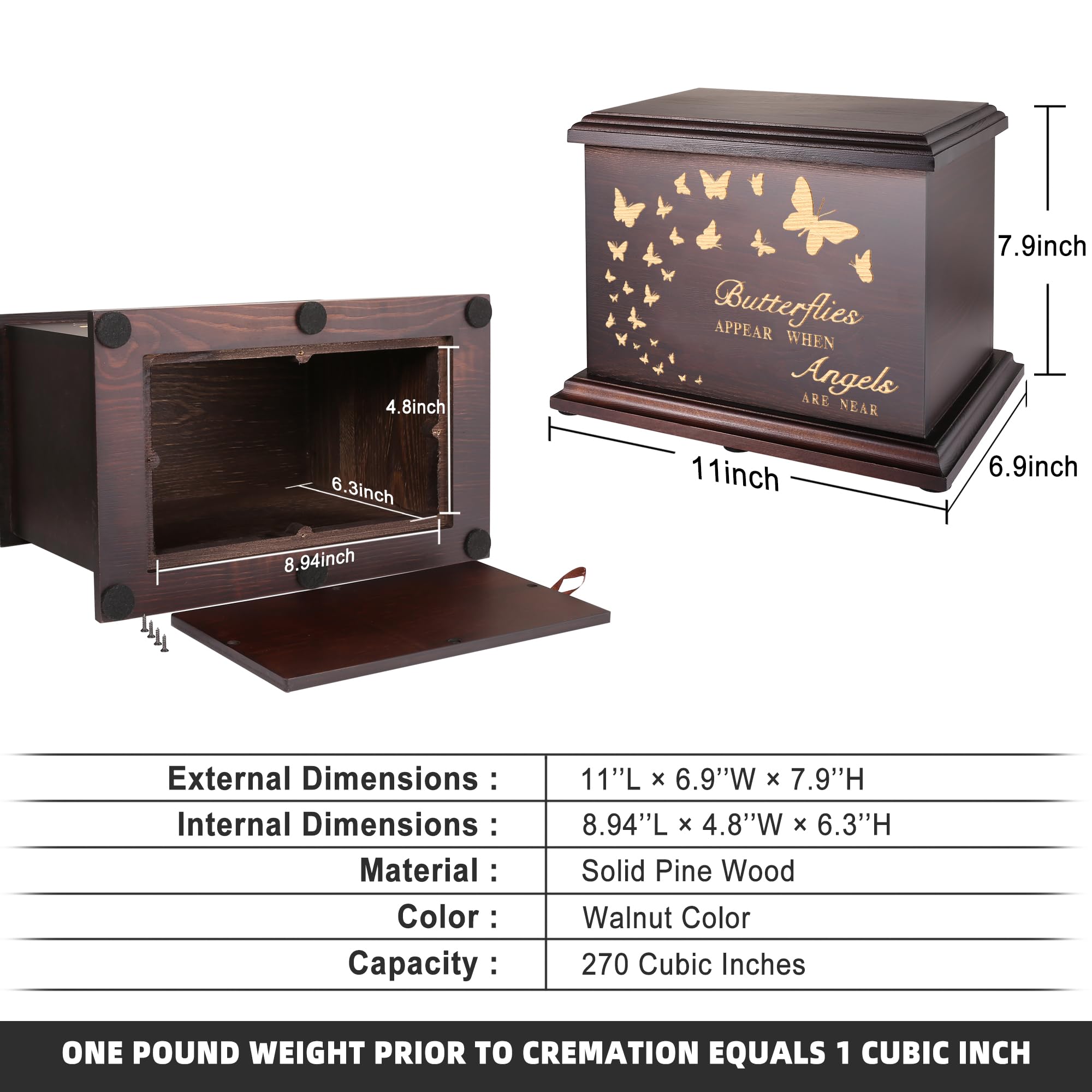 Cremation Memorial Urns for Human Ashes Adult Male Female, Wooden Box and Casket for Ashes Men Women Child, Large Burial Funeral Urns, Holds Up to 270 LBS