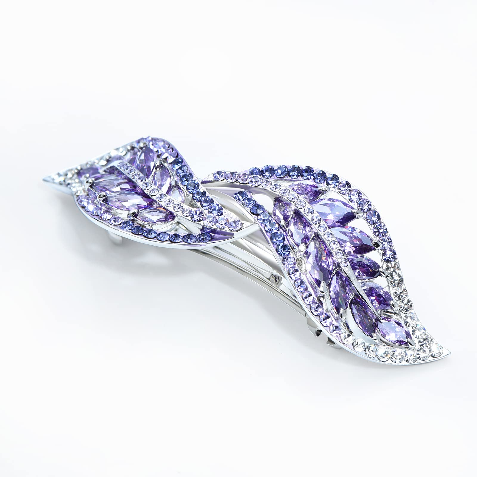 Elegante fermaglio per capelli con fiocco in cristallo, con fiocco francese, con fiocco e fiocco e fiore, accessorio per capelli per donne e ragazze (foglia viola)