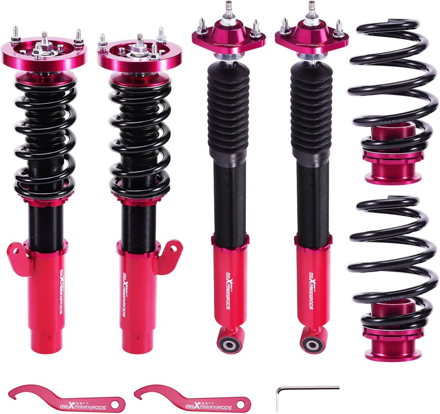 maXpeedingrods Coilovers for BMW E46 1998-2006 316i 318d 320i 323i 325i 328i 330i, 24 Levels Damping Coilovers Suspension Kit, Height Adjustable Shock Absorber Struts, Lowering Kit Red