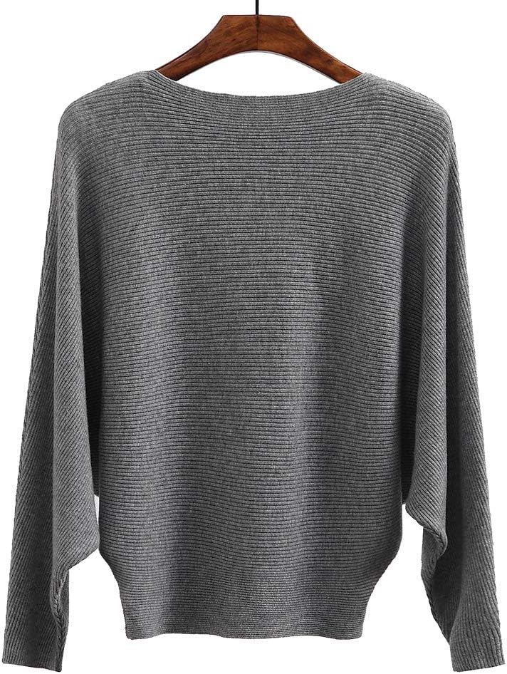 Ckikiou Womens Lightweight Oversized Boat Neck Sweaters Tops Dolman Batwing Sleeve Ribbed Knitted Pullovers - Image 2