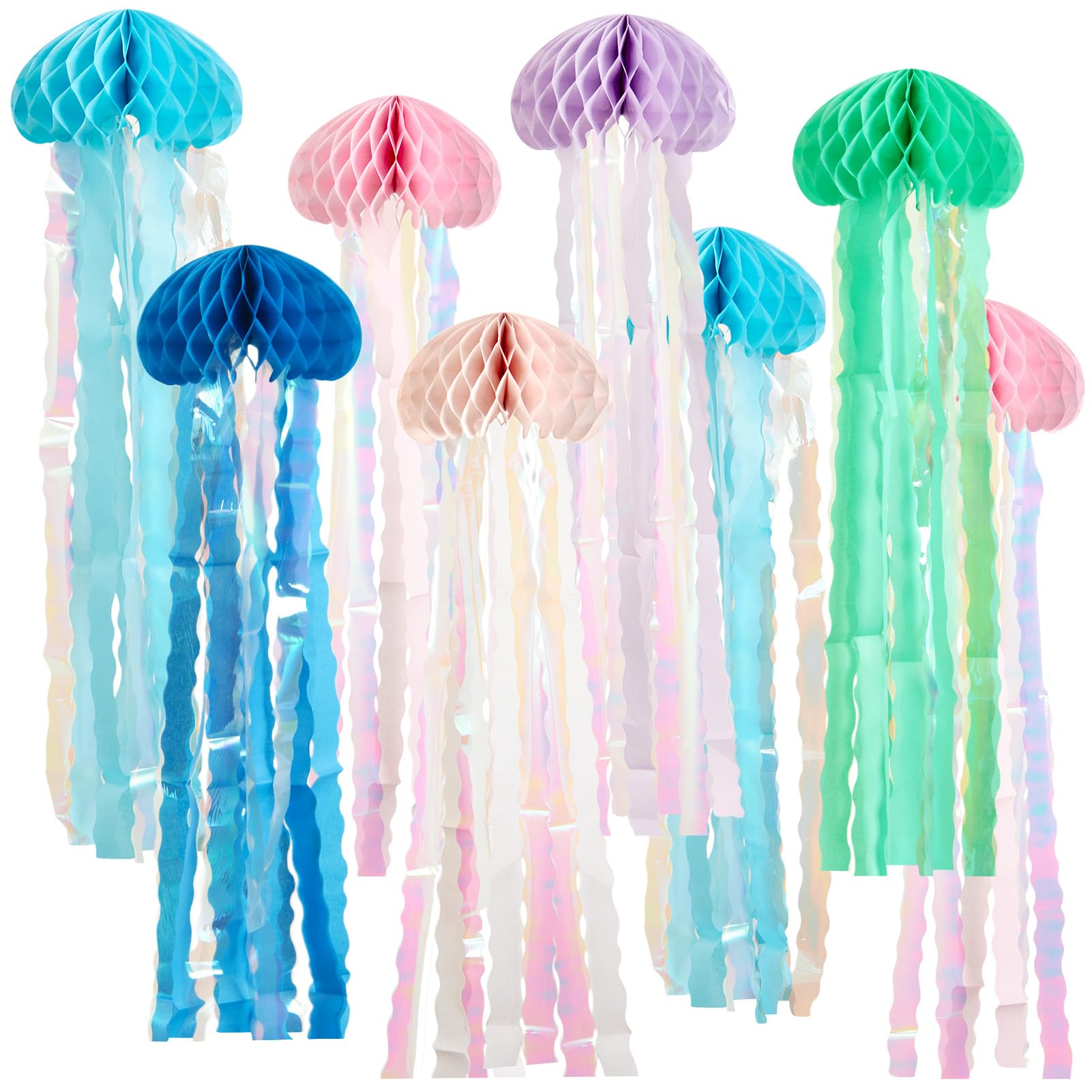 Homarkable Jellyfish Decorations, 8 Pcs Hanging Jellyfish Honeycomb, Blue Pink Purple Under The Sea Party Decorations, Paper Honeycomb Jelly Fish for Mermaid Ocean Themed Birthday Party Decor