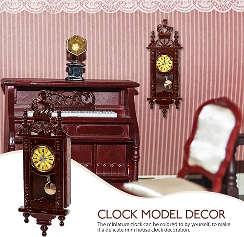 Miniatura 7 de HOMSFOU Reloj de pared en miniatura para casa de muñecas, reloj vintage de madera a escala 1:12, muebles para casa de muñecas, sala de estar,