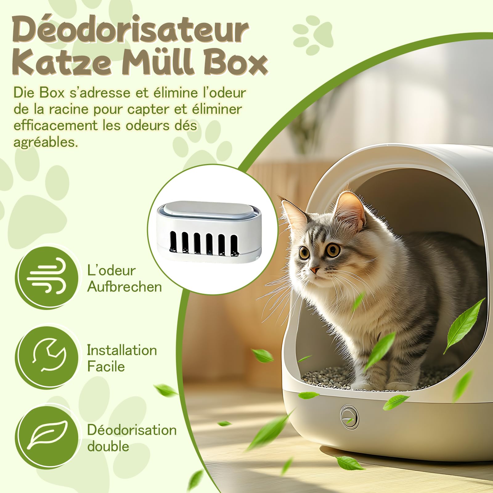 3 pièces Désodorisant pour Litière pour Chat, Éliminateur d'Odeurs pour Litière Chat, éliminateur D'odeurs pour bac à litière pour Chat Animaux de Compagnie Coussinets pour Animaux