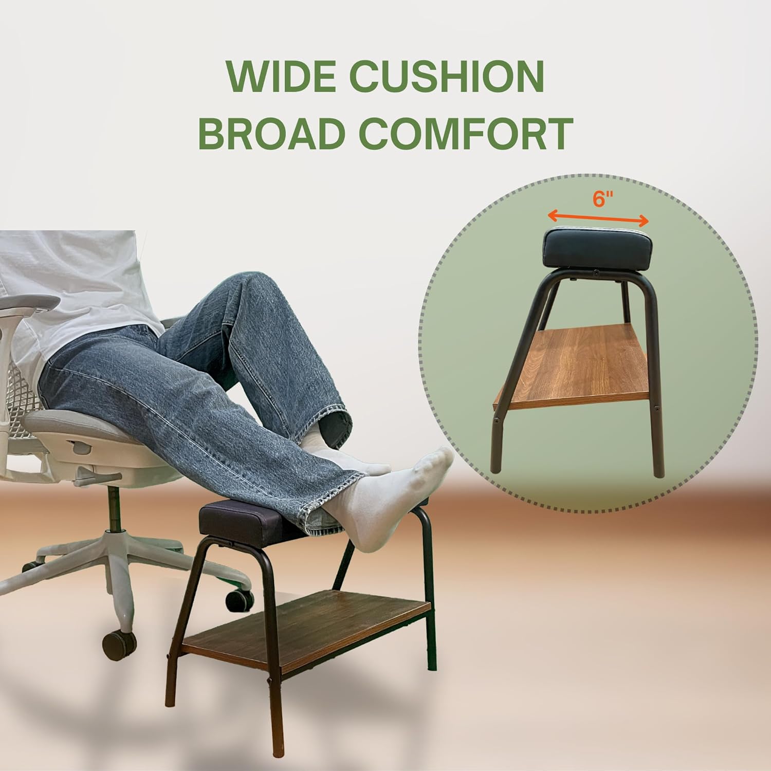 Double Step Footrest Under Desk Versatile Foot Stool Ottoman for Comfortable Desk Work Office Life (Black)