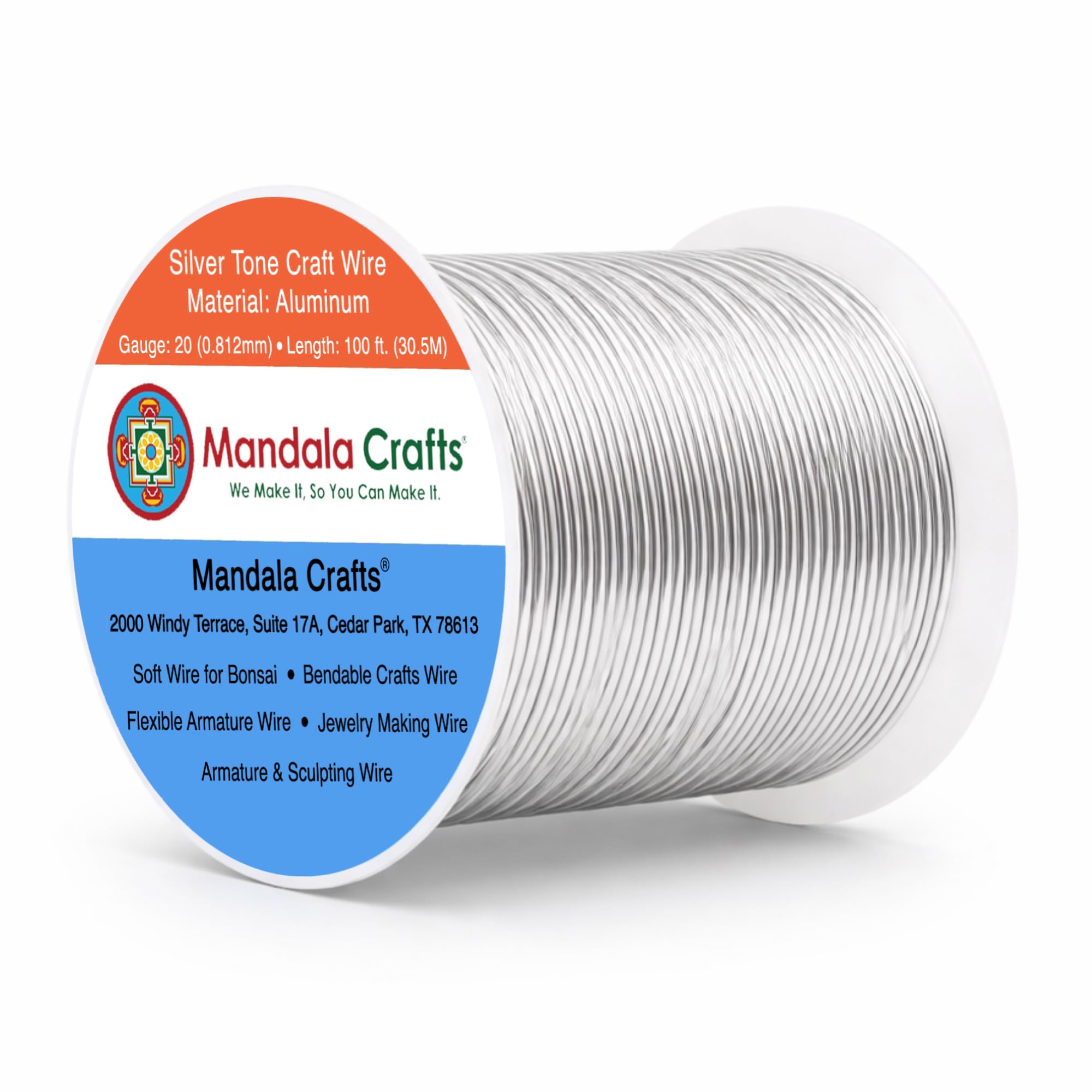 Mandala Crafts 20 Gauge Silver Tone Anodized Aluminum Craft Wire, 100 FT