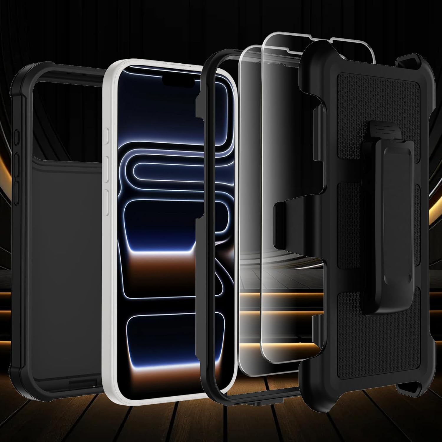 for iPhone 17 Pro Case with Belt Clip Holster,Anti-Drop Shockproof Bumper Phone Cases with 2X Screen Protectors & Kickstand,Rugged Heavy Duty Military Grade Protective Defender Cover (Black) - Image 3