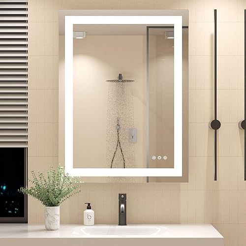 Espejo LED de 32 x 24 pulgadas para baño, espejo de baño antivaho con luces, cálidonaturalfrío, 3 colores, espejo de baño con iluminación regulable disponible en Yaxa Venezuela