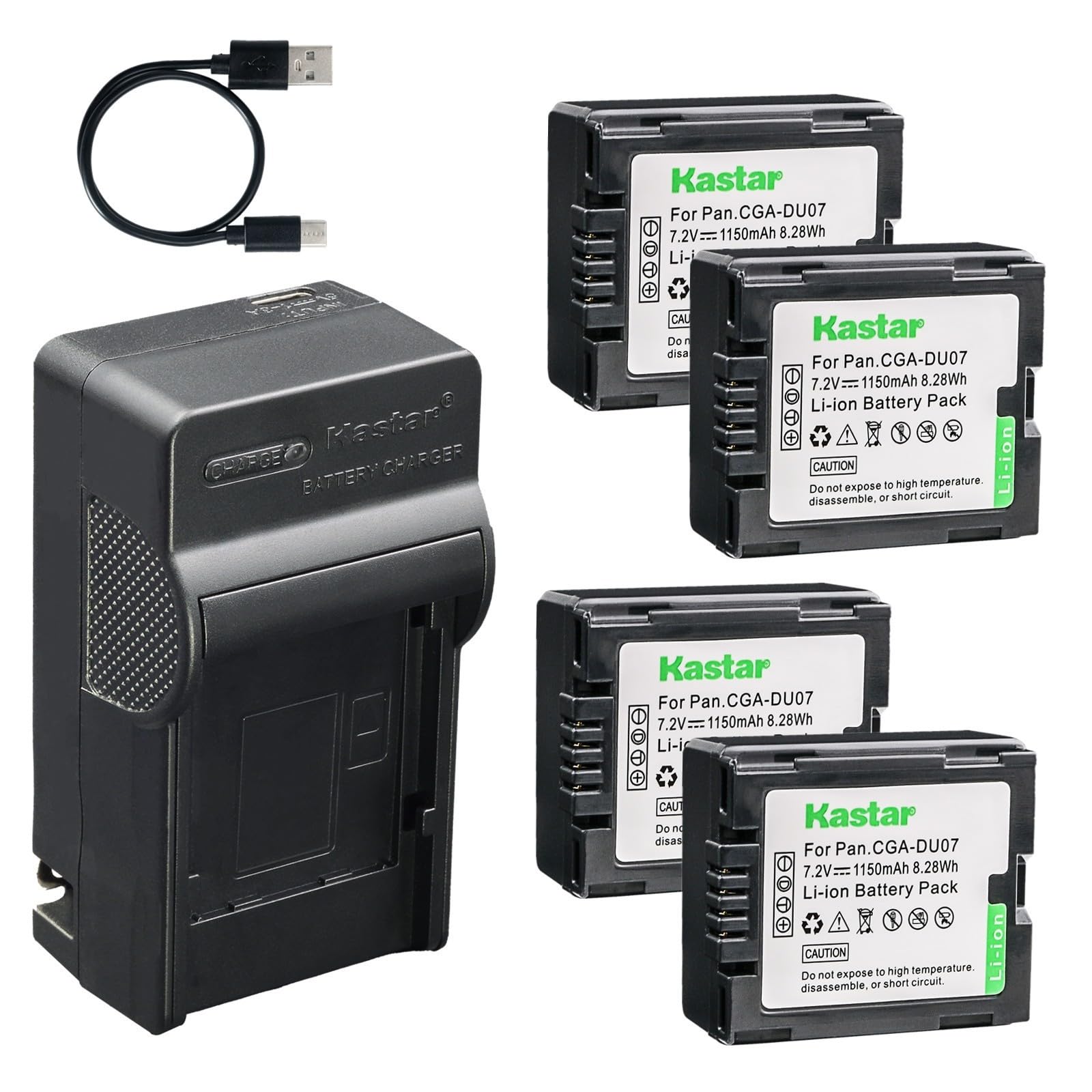 Kastar 4-Pack Battery and AC &amp; USB-C Charger, Compatible with Panasonic CGA-DU06 DU07 NV-GS35 GS50 GS80 GS150 GS180 GS300 GS400 GS500, Hitachi DZ-BP7 DZ-GX20 GX25M HS300 HS303 HS500 HS903 Camcorders