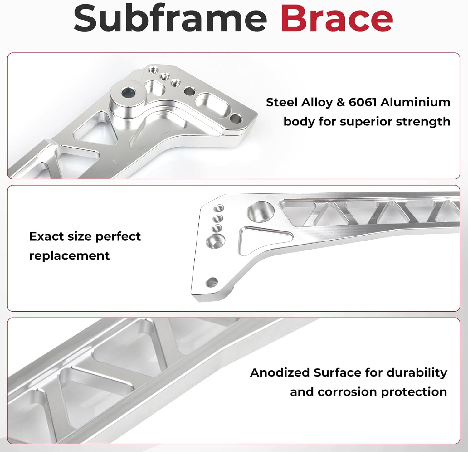 Rear Lower Control Arm and Subframe Brace Compatible with Honda Civic EK LCA 1996 1997 1998 1999 2000 Billet Aluminum Sliver