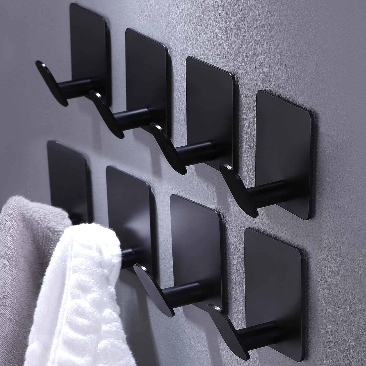 6 Ganci Autoadesivi Per Asciugamani In Acciaio Inox Nero - Senza Foratura, Portata 4 Kg, Per Bagno E Cucina - 2