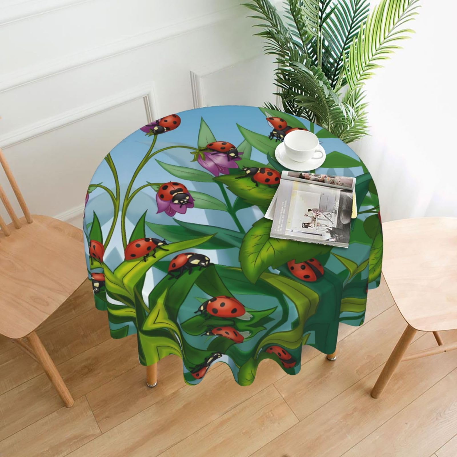 YYHWHJDE Ladybug Prints Round Decorative Tablecloth 60in – Elevate Your Dining Space with this Elegant Throw for Everyday Charm & Special Occasions