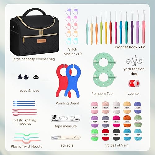 Miniatura 8 de Yarniss Kits de ganchillo para principiantes, kits de ganchillo todo en uno con hilo de ganchillo de 840 yardas, ganchos de ganchillo ergonómicos