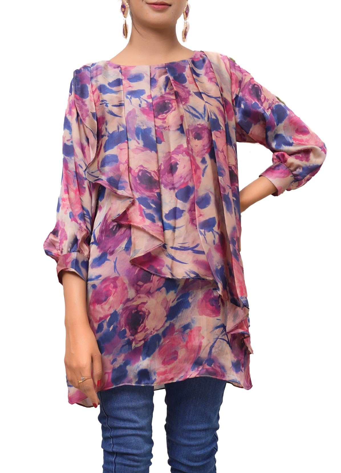 IshDeena Satin Silk Tunic Tops for Women - One Piece Short Kurti, Indian Fusion Design, Perfect for Office & Casual Wear