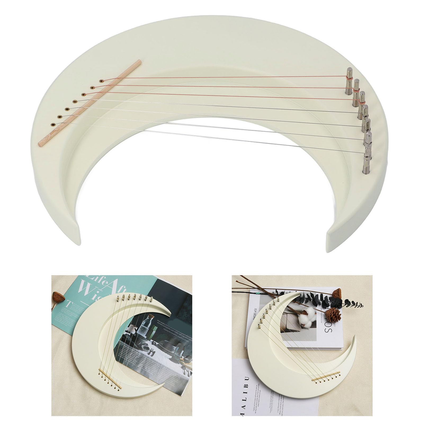Arpa a Lira a 7 Corde, Arpa a Lira Portatile Professionale a Forma di Luna per Bambini Adulti Principianti, Misteriosa Realizzata a Mano