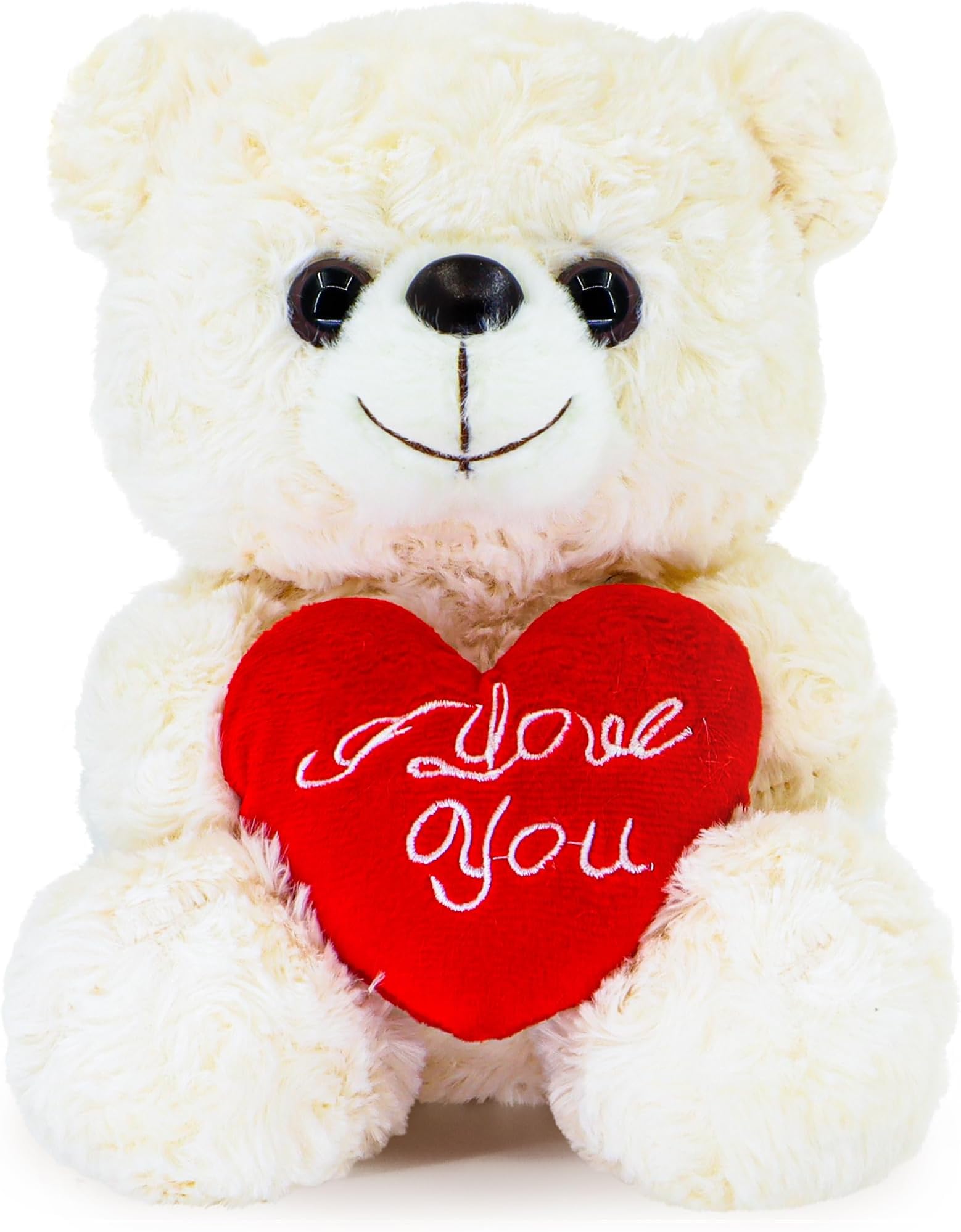 Teddy Bear Plush Toy with Rose and Love Heart, Cute Soft Plush Bear Toy, Suitable for Valentine's Gift for Lover, Mom and Kids (White/Love Heart)