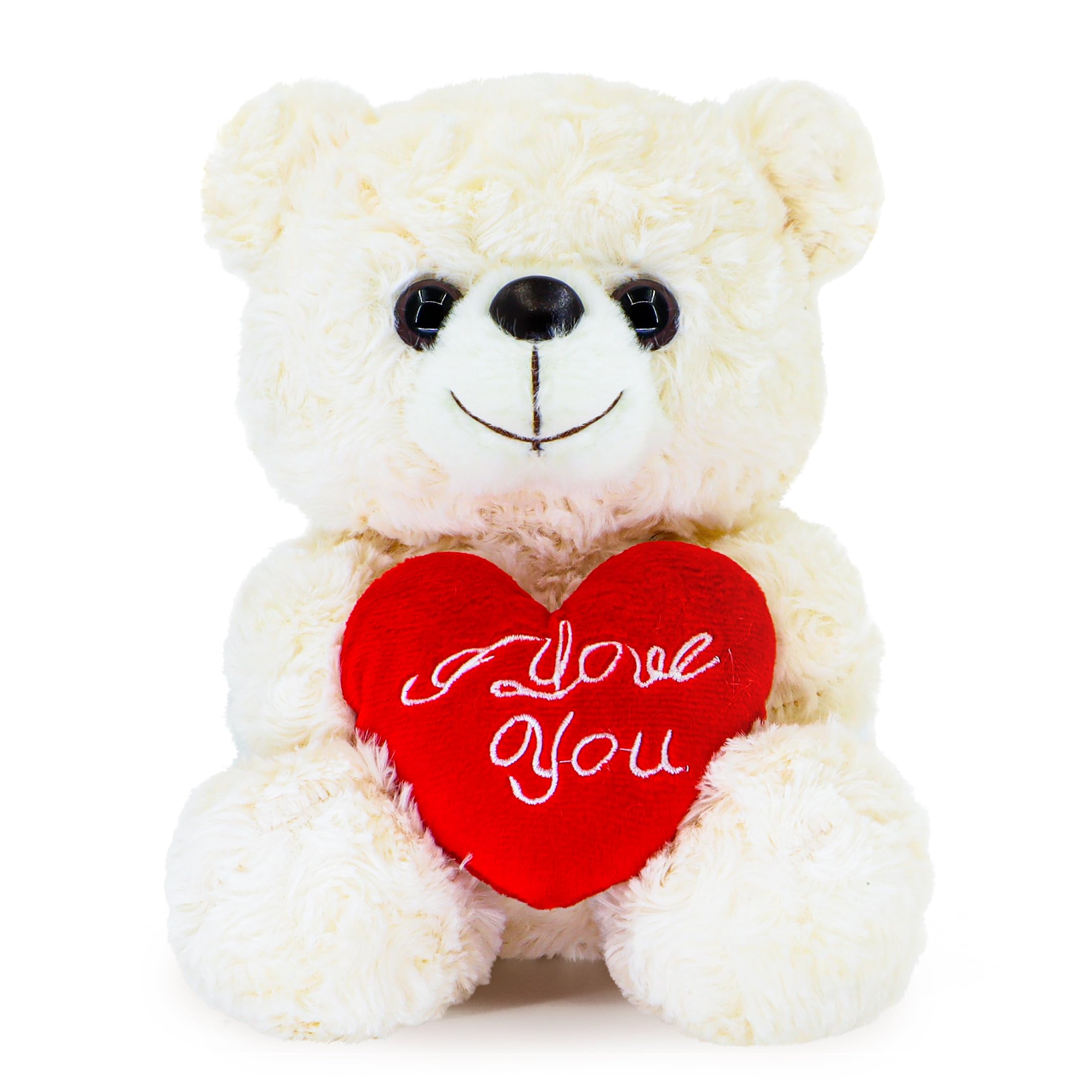 Teddy Bear Plush Toy with Rose and Love Heart, Cute Soft Plush Bear Toy, Suitable for Valentine's Gift for Lover, Mom and Kids (White/Love Heart)