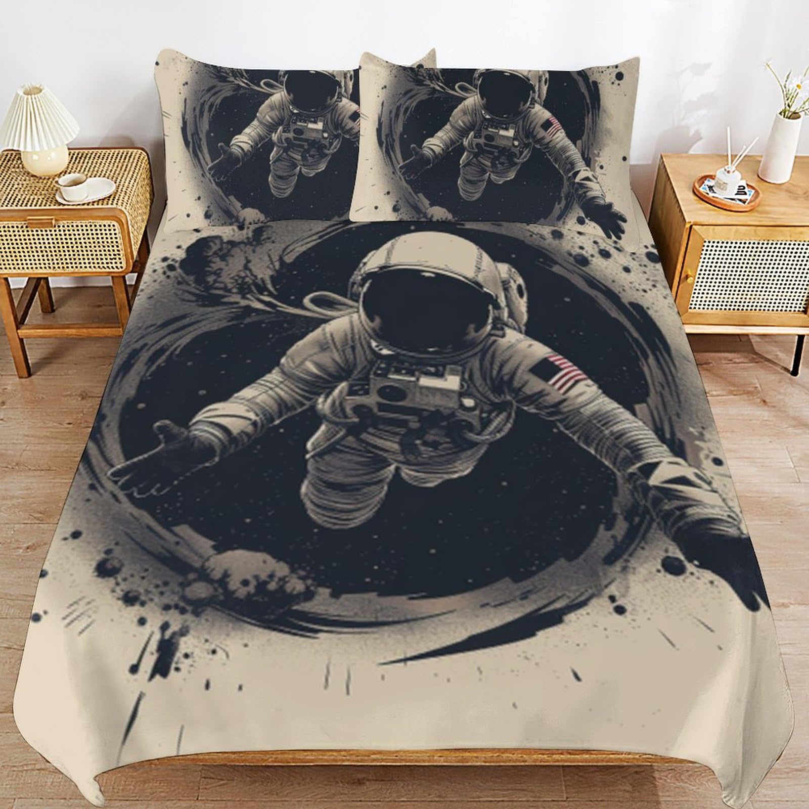Funda nórdica de astronauta con diseño cósmico del espacio y juego de ropa de cama para niños