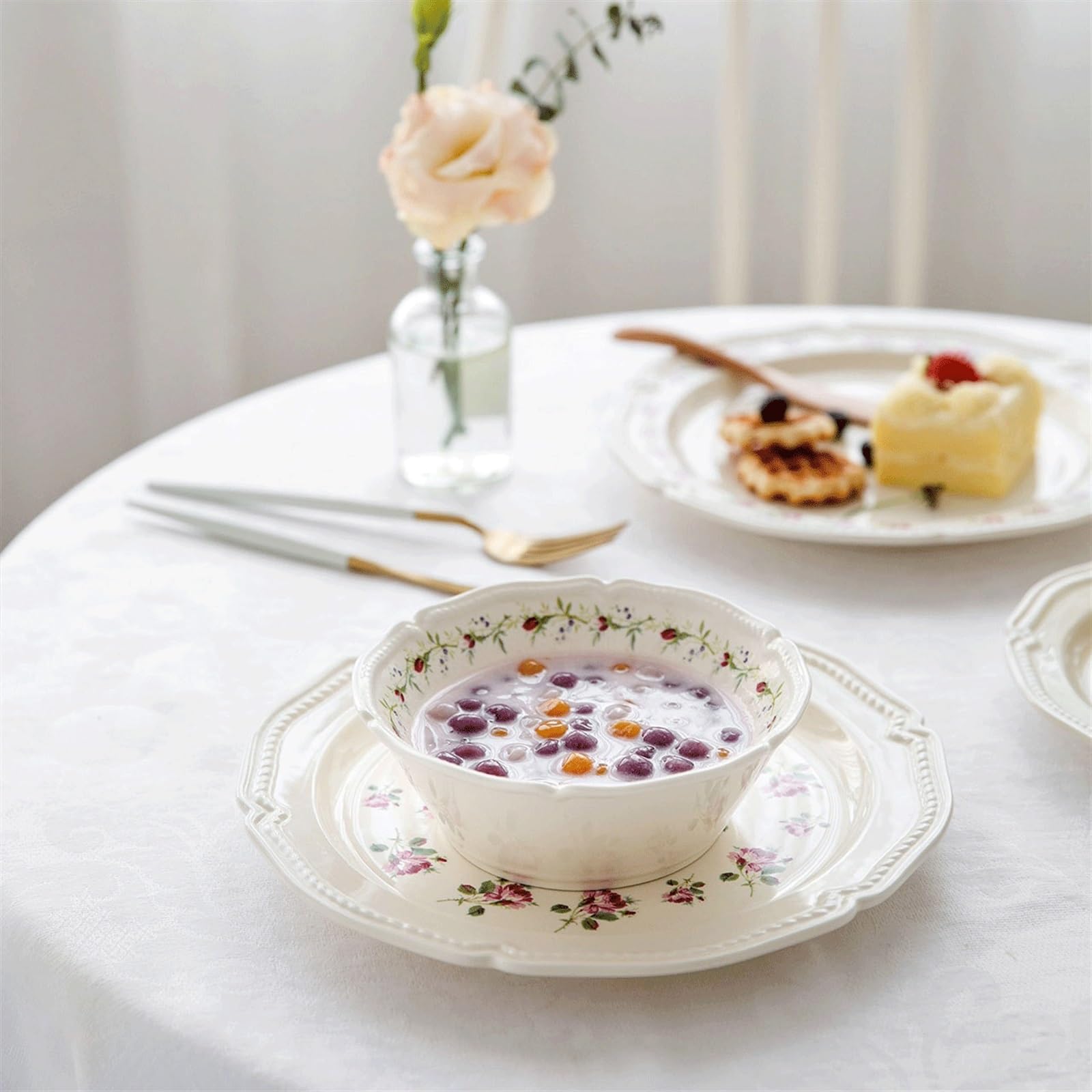 Talerze obiadowe Ceramiczny talerz obiadowy w stylu Vintage Rose Zastawa stołowa do kuchni Talerz głęboki Talerz obiadowy Duży talerz obiadowy Nadaje się do steku sałatkowego Naczynia do serwowania