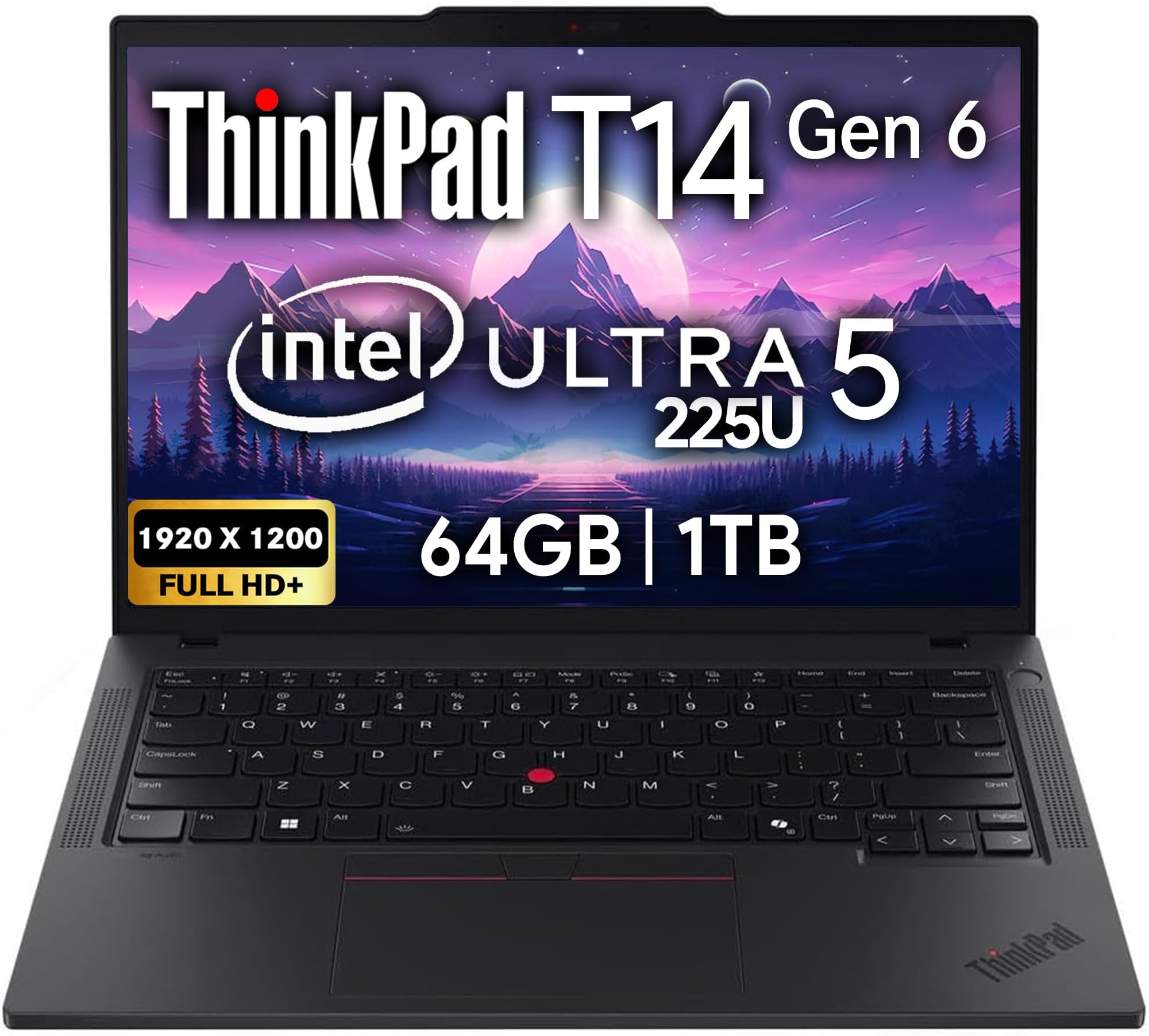 Lenovo ThinkPad T14 Gen 6 Business Laptop 14" FHD+ IPS, Intel Ultra 5 225U, 64GB DDR5 RAM, 1TB SSD, 5MP HD Webcam, Fingerprint, Backlit, Wi-Fi 6E, 2 Thunderbolt 4, AI PC