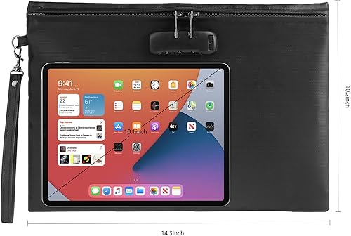 Miniatura 5 de Bolsa de documentos ignífuga de 2000 con bloqueo de contraseña, color negro, 14.3 x 10.2 pulgadas, bolsa de dinero ignífuga para efectivo con