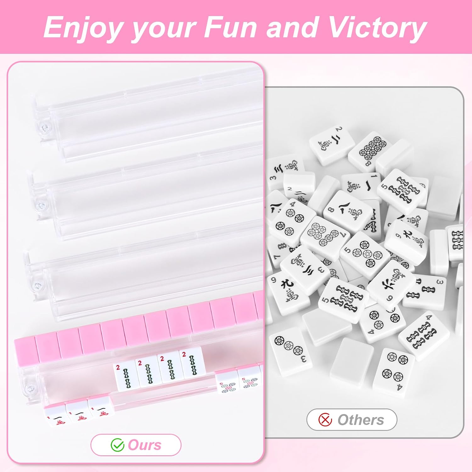 Mahjong Racks with Pushers Set of 4，Clear Acrylic Tile Holders Organizer for American Mahjong，All-in-One Mahjong Accessories and Supplies Gifts for Mj Enthusiast (Clear)