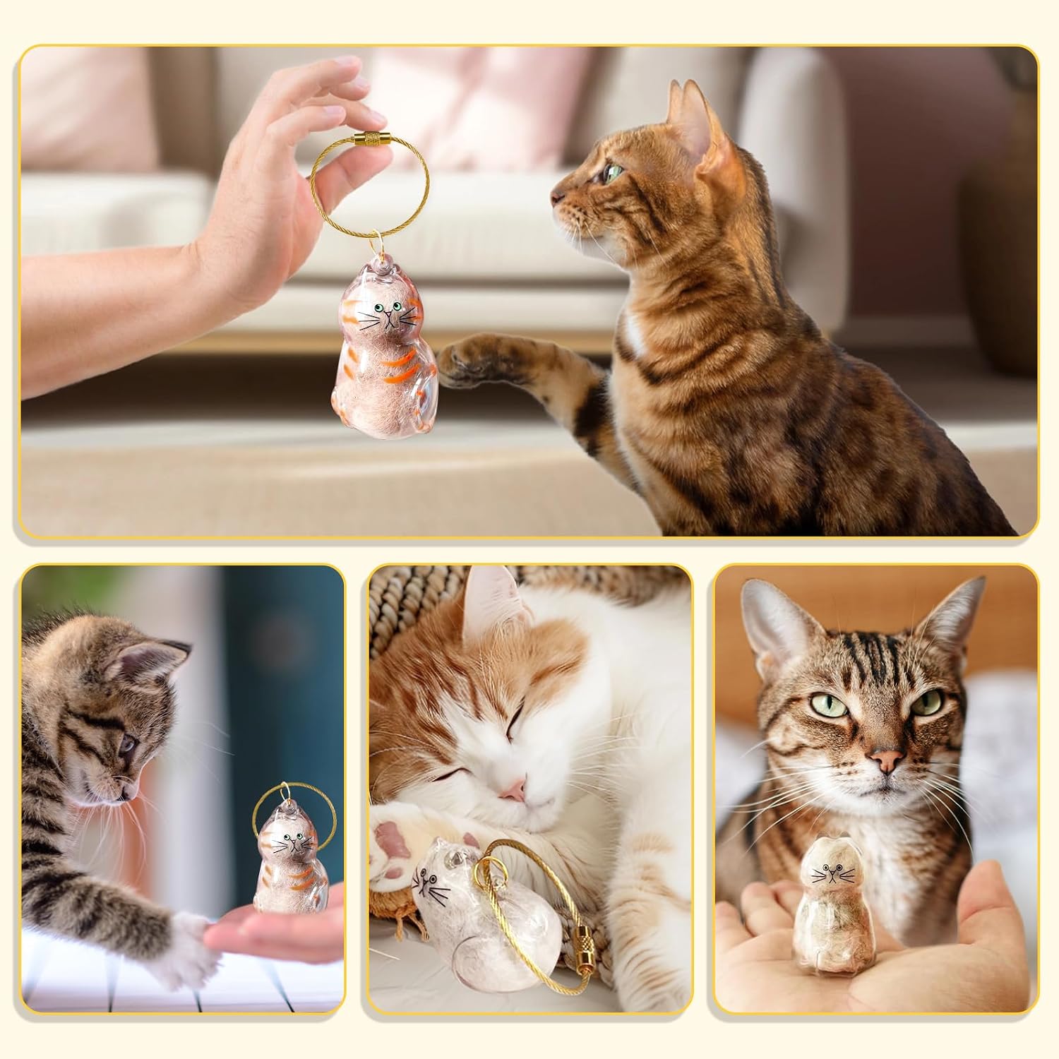 6PcsCat Hair Keychain,Pet Fur Keepsake,Transparent Cat Hair Storage,Pendant for Collecting Cat Hair,Creative Gift for Pet Lovers thumbnail