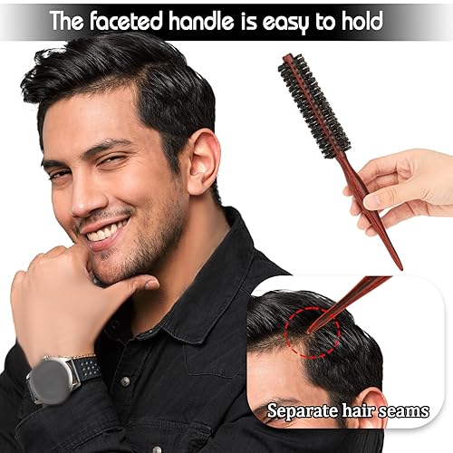 Miniatura 6 de Cepillo de pelo de cerdas de jabalí, cepillo pequeño redondo para secar con soplado, cepillo de pelo con mango de madera natural, cepillo de cerdas