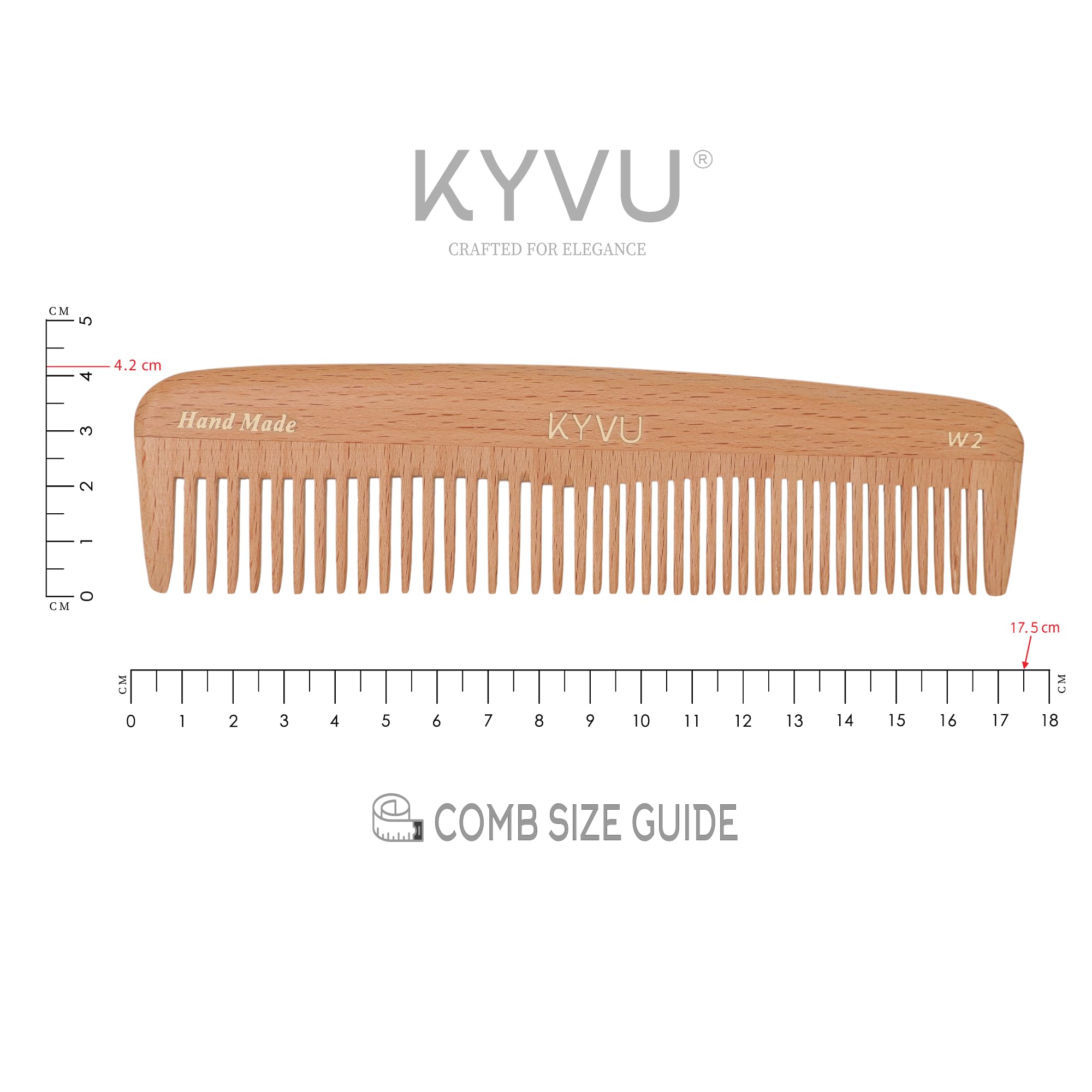 KYVU W2 Handmade 17.5 cm Dual-Tooth Wooden Comb - Steam Beech, Natural Beech, 17.5 Centimeters - Image 4