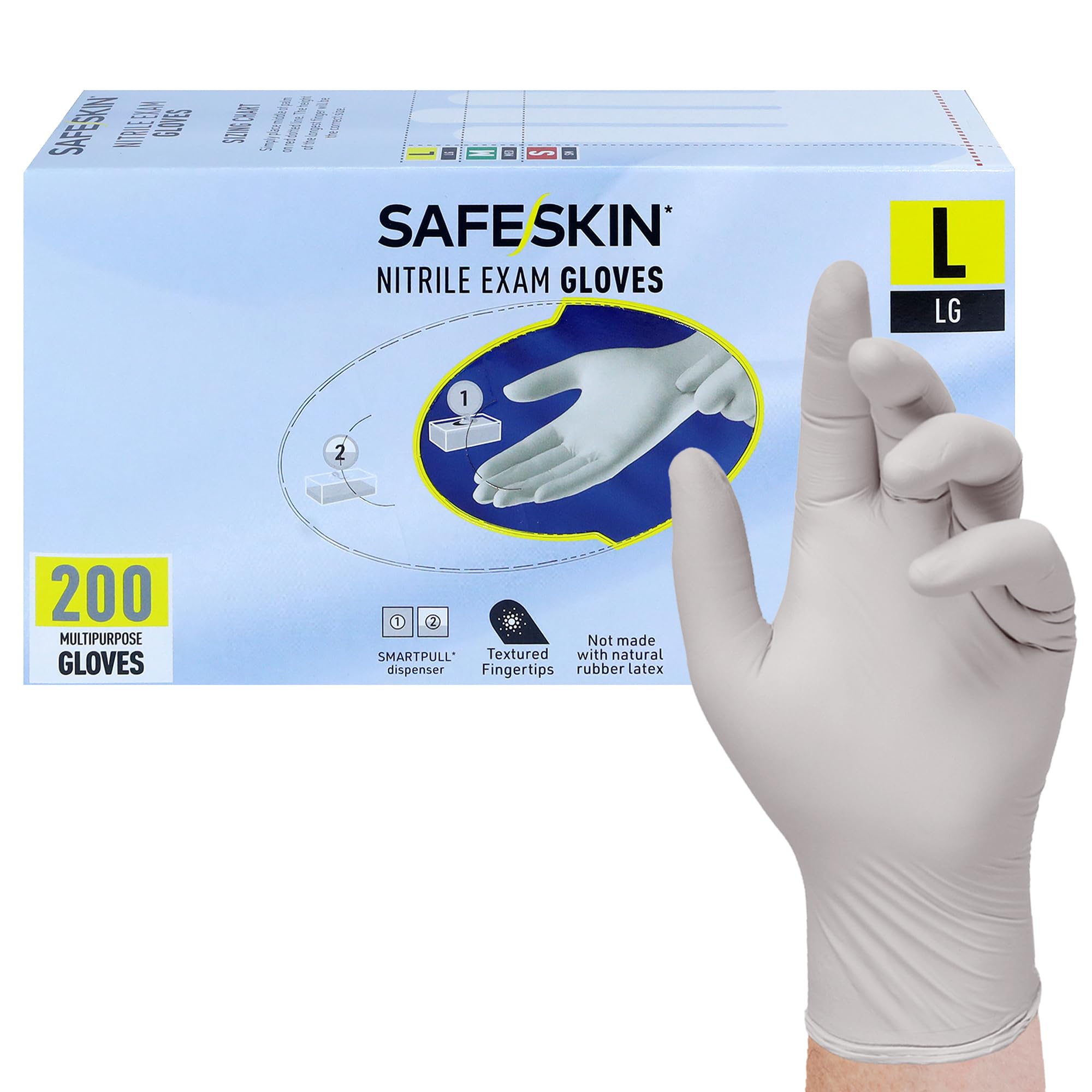 SAFESKIN Nitrile Exam Gloves Disposable - 3.5 Mil, Gray, Powder Free Gloves for Medical, Dental, Cleaning, Cooking