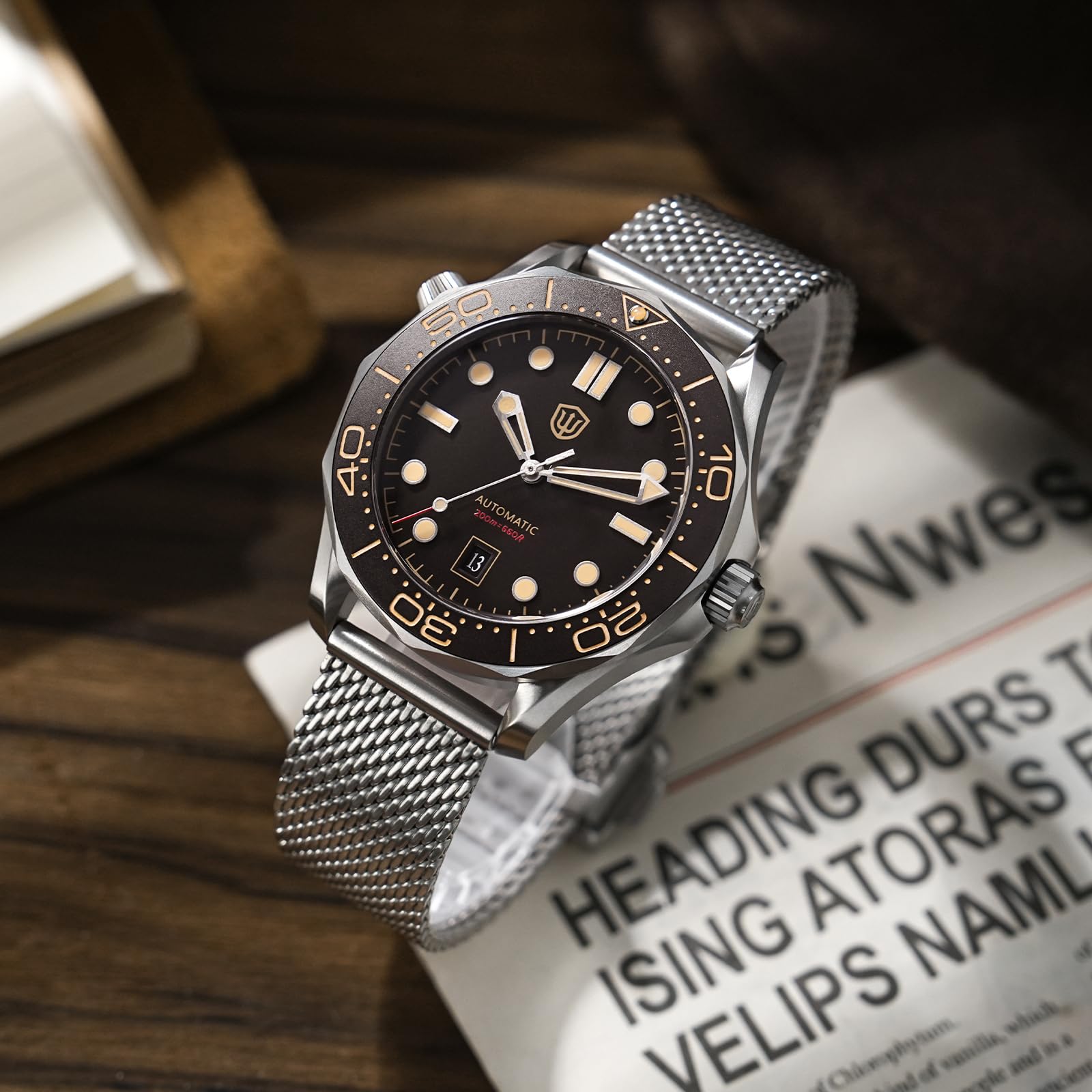 watchdives Relojes Automáticos para Hombres WD007, Reloj de Buceo NTTD de Titanio NH35 Reloj de Pulsera con Cristal de Zafiro Abovedado Resistente al Agua hasta 100 m