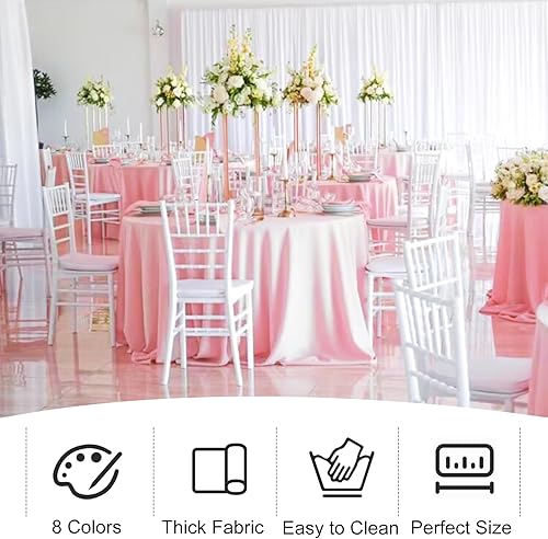 Miniatura 7 de Paquete de 4 manteles redondos de tela lavable de poliéster de 120 pulgadas para boda, comedor, bufé, fiestas, decoración de banquetes (rosa)