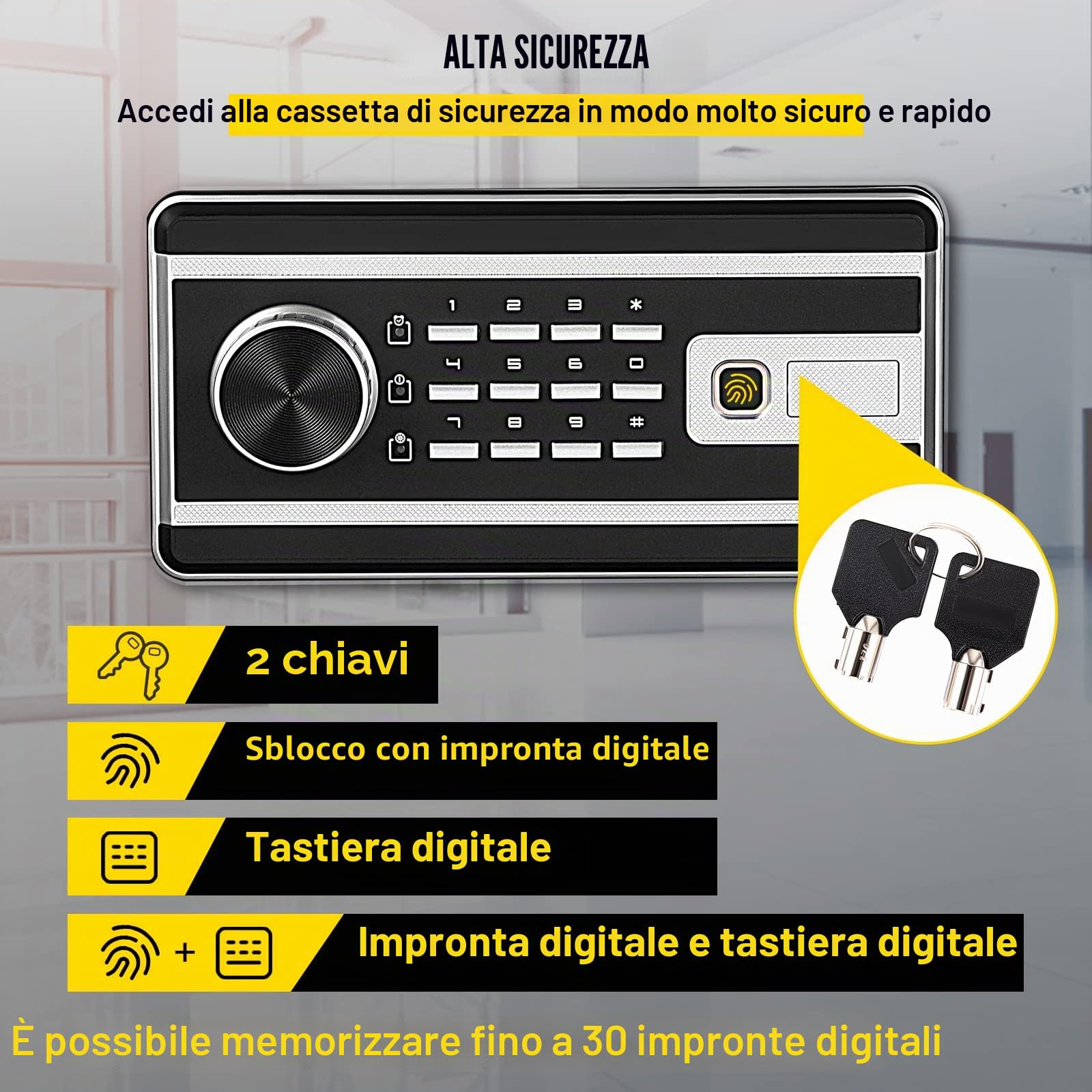 VEVOR Cassaforte con Sensore Impronte Digitali e Tastiera Digitale 35x30x40 cm, Cassetta di Sicurezza con Impronte Digitale Portata 15 kg, Cassetta di Sicurezza Portatile Adatto a Qualsiasi Ambiente