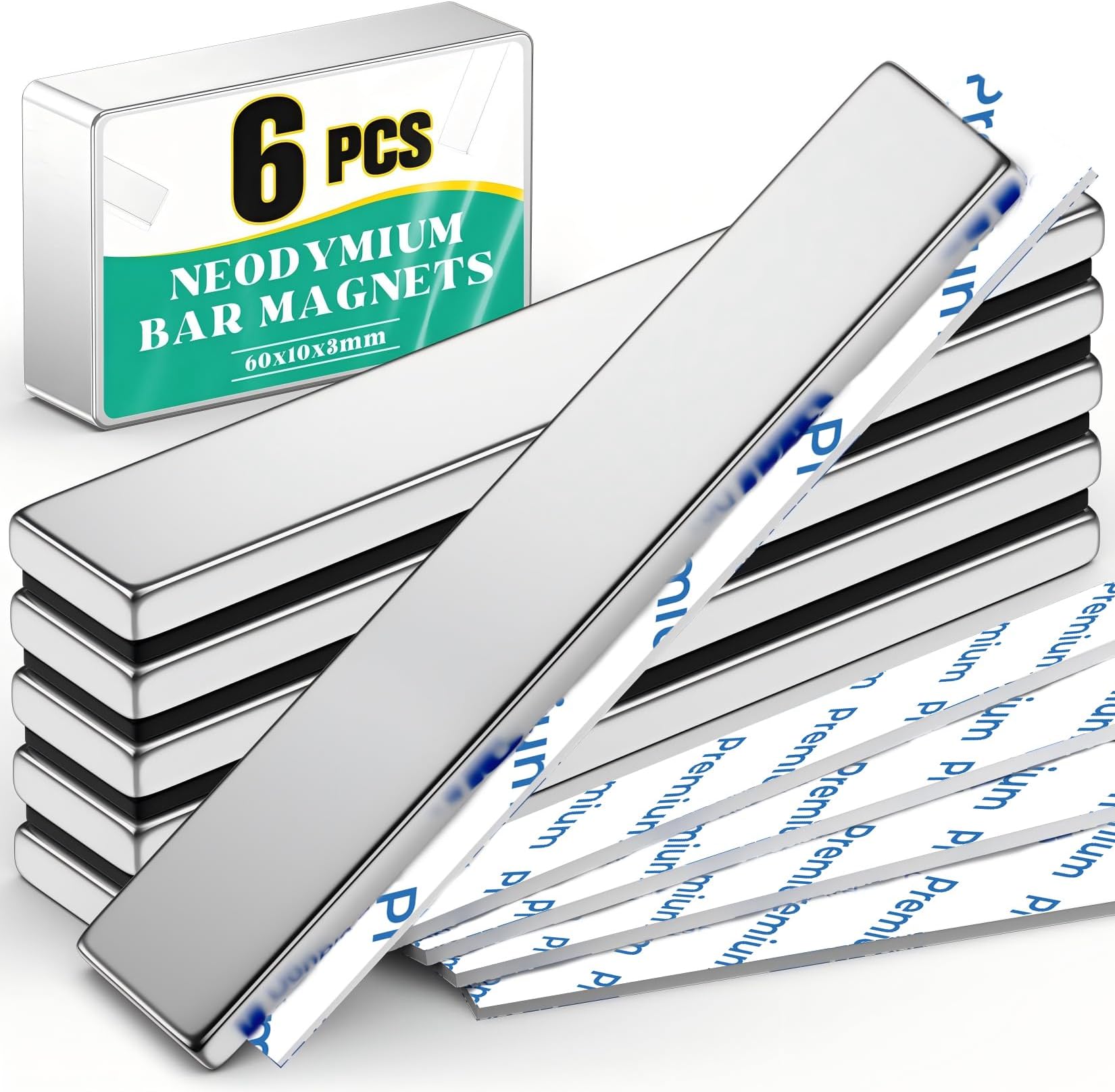 6 Pack Neodymium Bar Magnets, 60x10x3mm Neodymium Magnet Bar