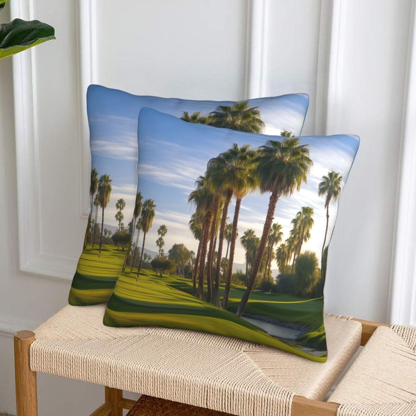 NONHAI Decorative Throw Pillow Covers Set of 2, 20"x20" Square Cushion Case Soft Comfy Palm Tree Golf Course Throw Pillows for Couch Cushion Livingroom Farmhouse Home Decor Pillowcases