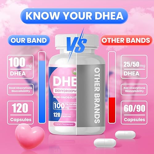 Miniatura 4 de ACEYO DHEA Suplemento de 100 mg para hombres y mujeres, apoyo inmunológico y de salud física, sin OMG, sin gluten, 120 cápsulas