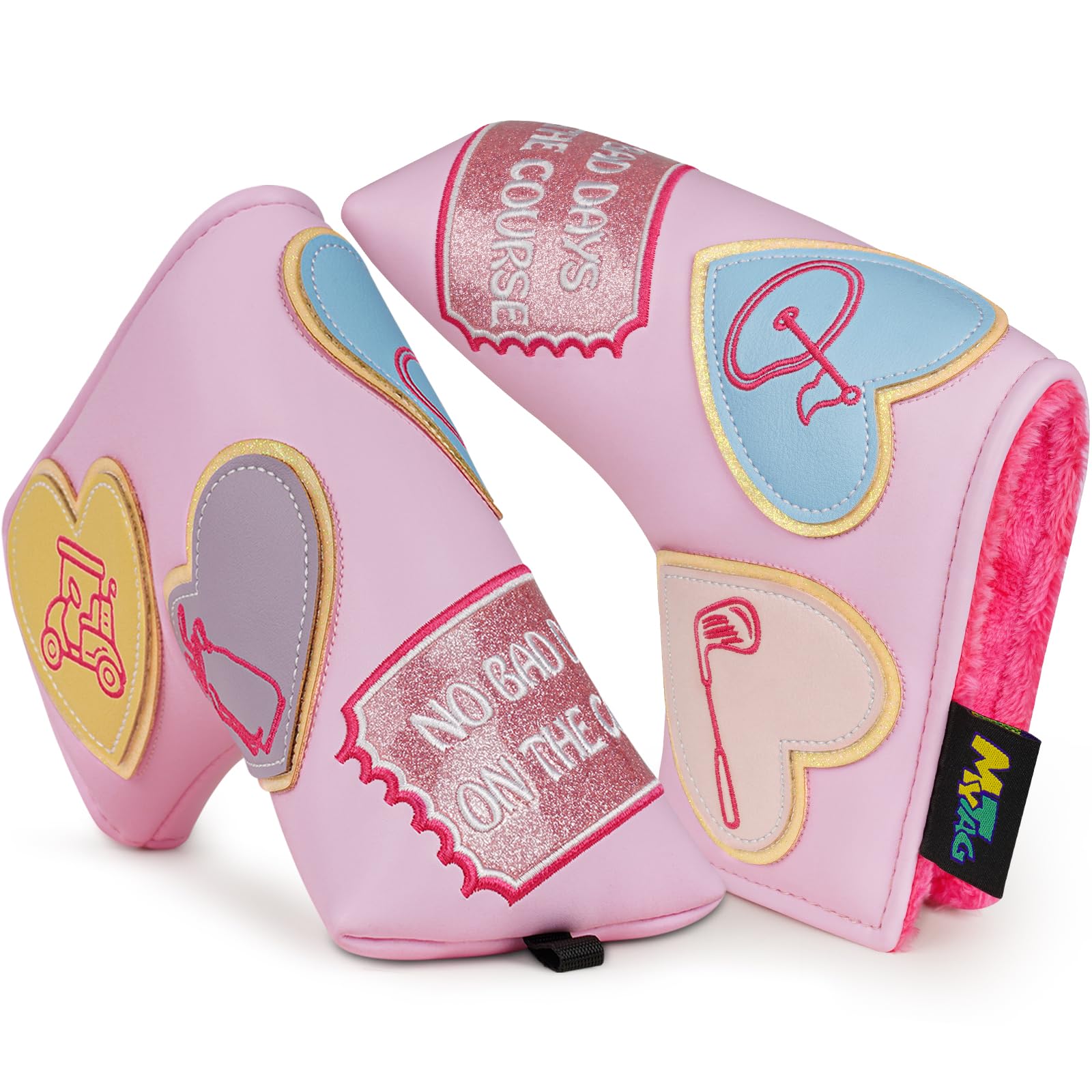 Golf Head Covers Pink, No Bad Days On The Course Golf Club Covers Driver Fariway Hybrid Headcover for Women Girls (Blade Putter)