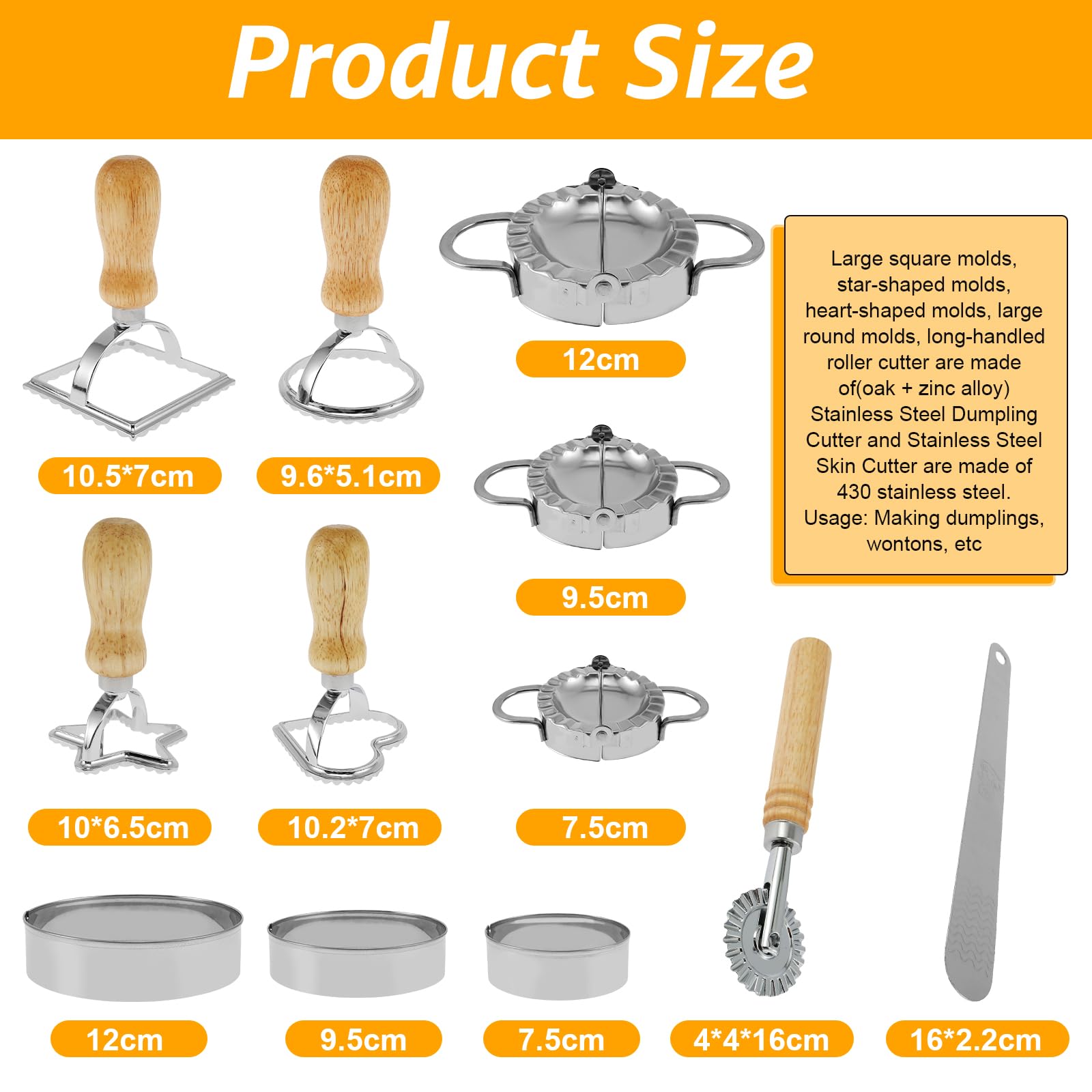 13 Pcs Ravioli Stamp Set, Ravioli Pasta Cutter Wheel Set, Ravioli Maker Cutter with Roller Wheel and Handle 3 Sizes Dumpling Press with Dough Cutter Stuffing Spoon, Pasta Press Wheel Pasta Tools